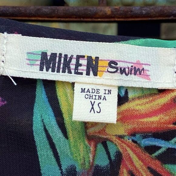 Miken Women's Tropical Printed Chiffon Dolman-Sleeve Dress Swim Cover-Up. XS EUC - Picture 5 of 7